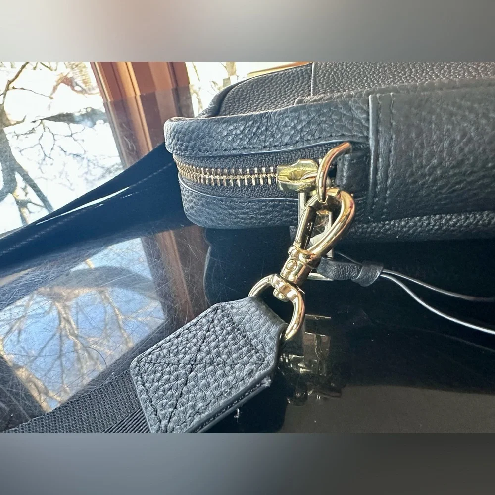 Bandolier Black Leather Phone Crossbody with Gold Accents - Picture 5 of 10